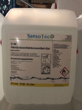 SansoTec alkoholisches Händedesinfektionsgel D66 -10 Liter