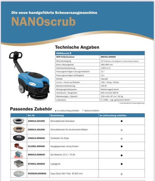 Scheuersaugmaschine Clean Track FloorLine Nanoscrub inklusive Batterie